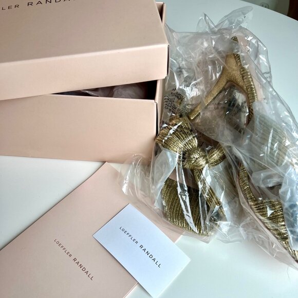 LOEFFLER RANDALL Claudia Pleated Skinny Heel Mule in Oro (gold)  size 11. - Picture 11 of 11